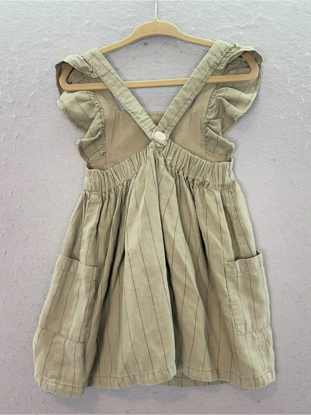 ZARA - New Baby Girl striped Linen blend sleeveless dress sage green 12-18 month